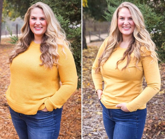 before and after image of a woman with semaglutide use